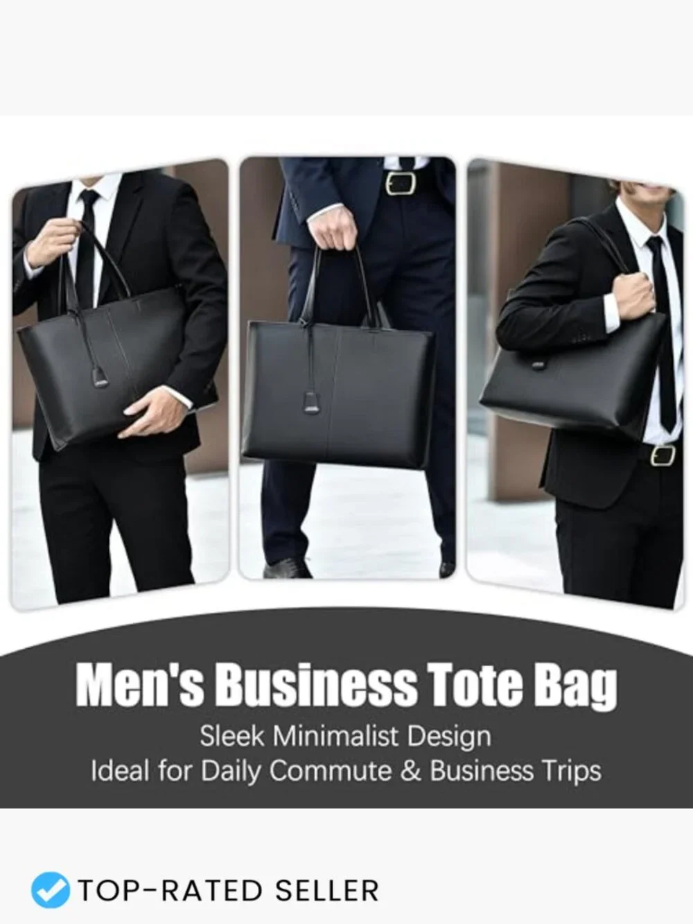 Men's Leather Briefcase Tote Bag Business Laptop Bag Large Capacity Elegant